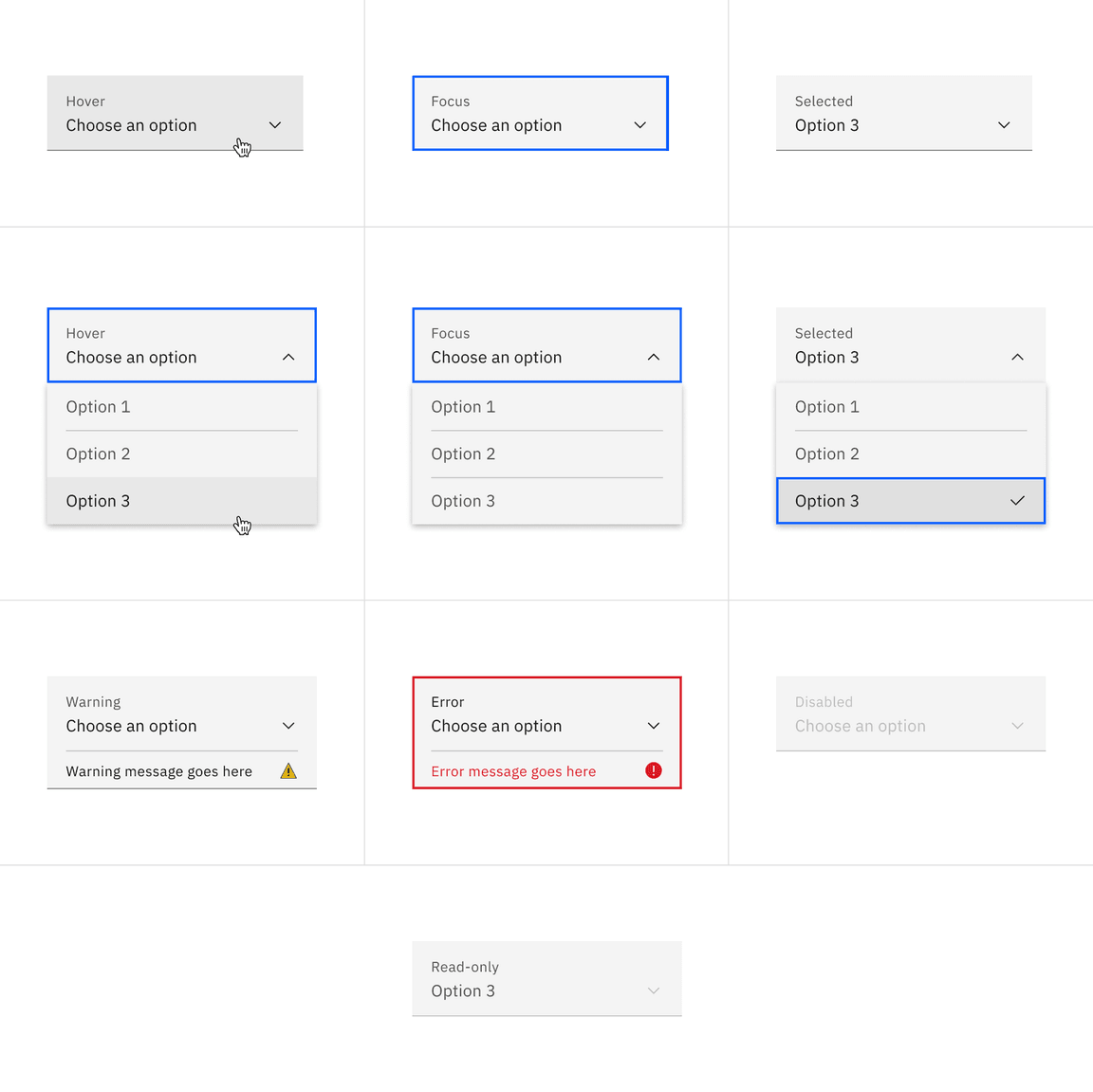 Fluid dropdown interactive states